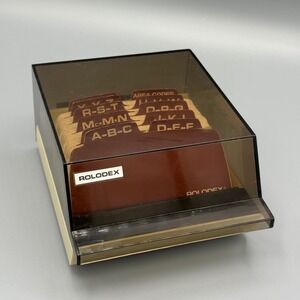 Vintage Rolodex Petite S-310 C Desktop Card File Beige Smoke Lid Made in USA